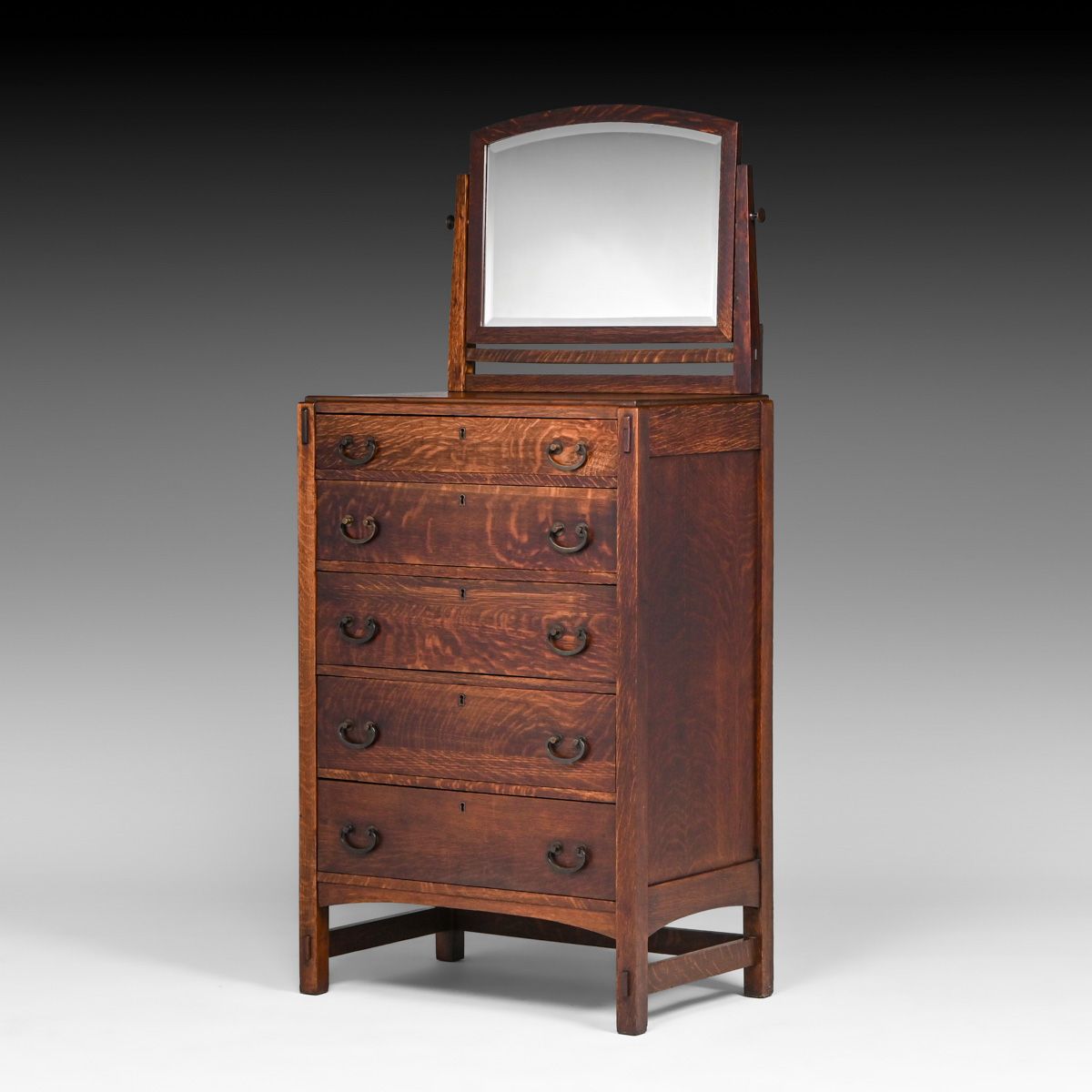 Limbert All Oak Five-Drawer Dresser with Mirror c1910