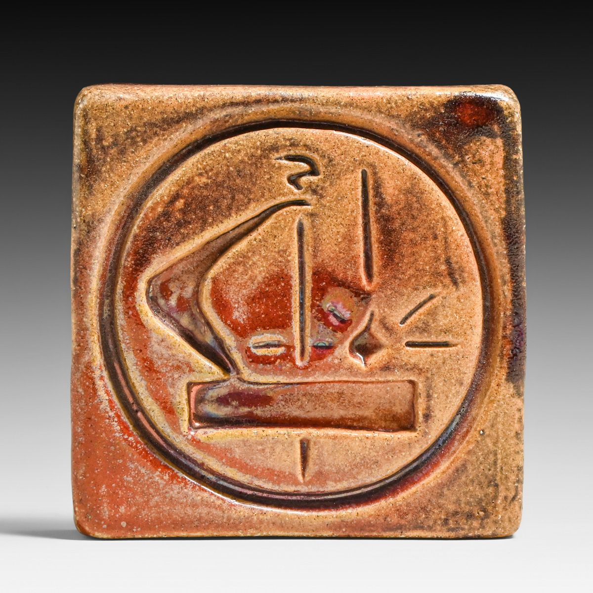 Pewabic Pottery Iridescent Alladin's Lamp Tile 1964