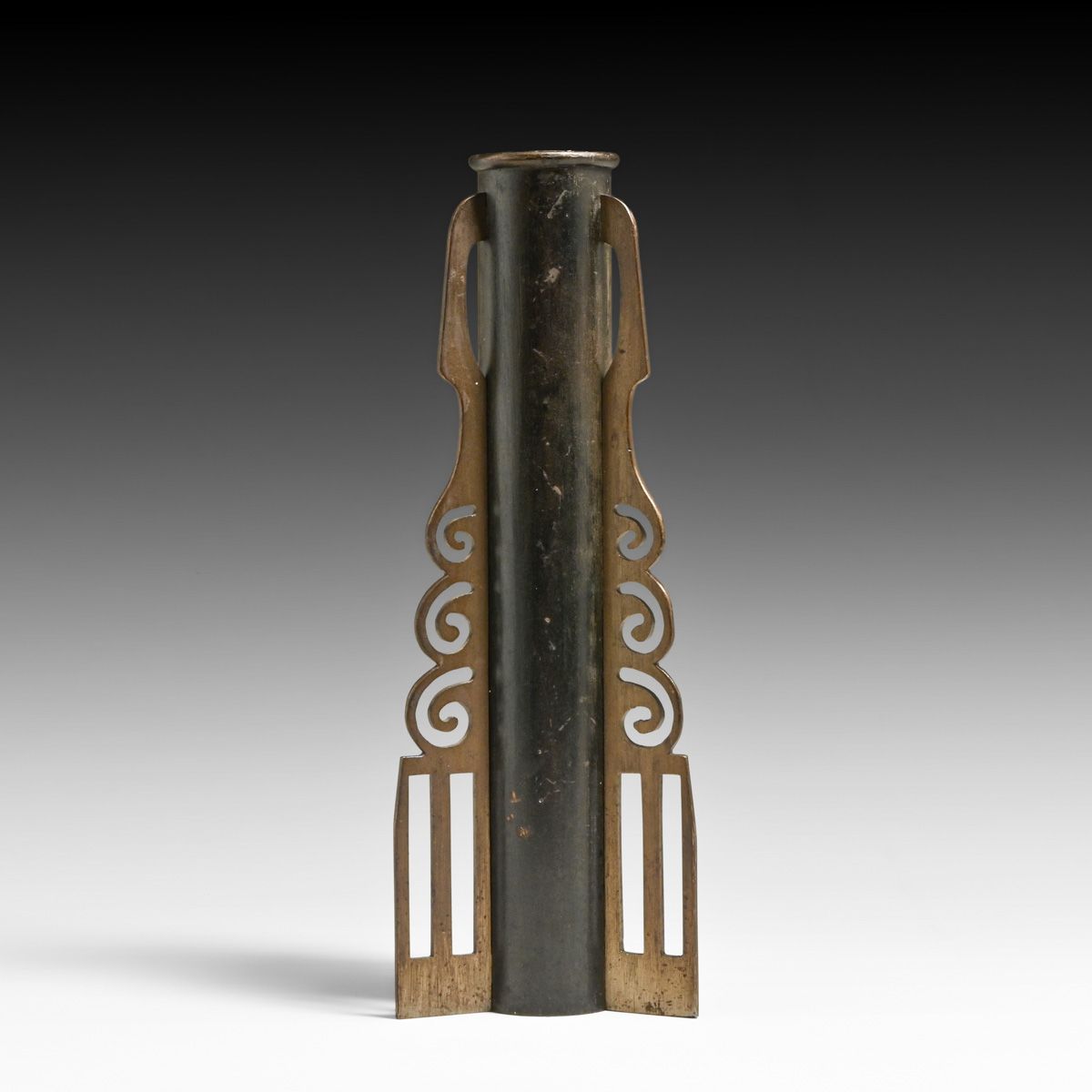 German Secessionist Copper & Brass Handled Cylinder Vase c1900