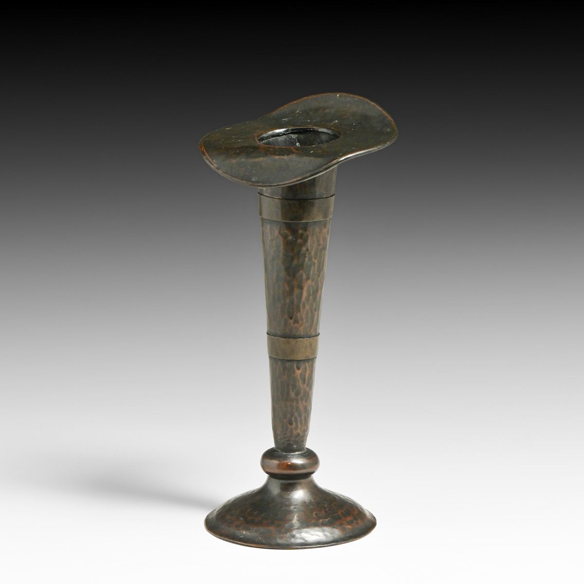 Stickley Brothers Hammered Copper Jack-in-the-Pulpit Vase c1910