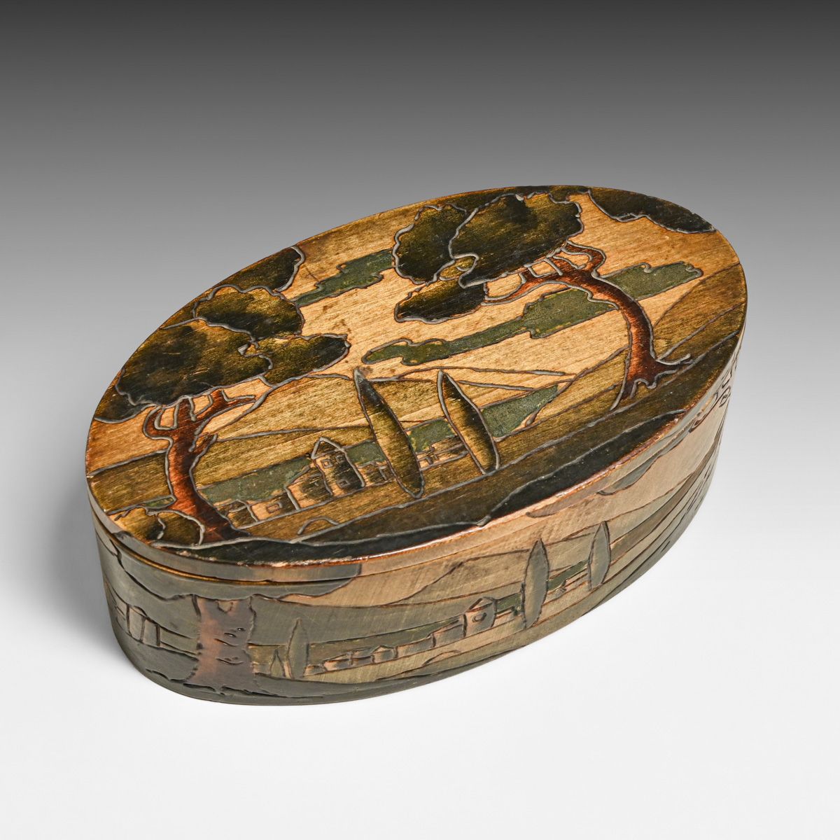 Arthur G. Grinnell (Boston Society of Arts & Crafts) Carved & Painted Oval Box c1905