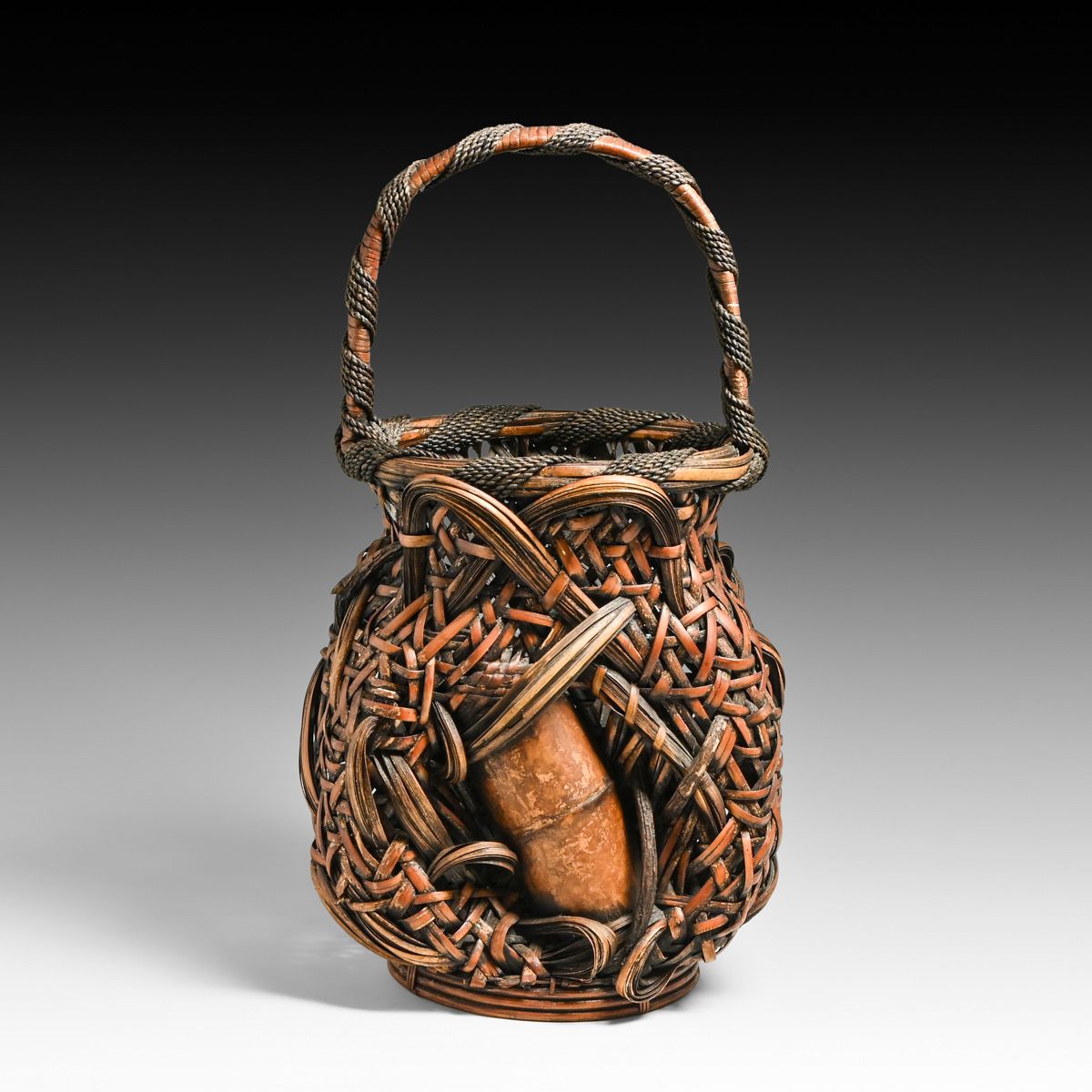 Exceptional Japanese "Rough-Plaited" Bamboo Flower Basket