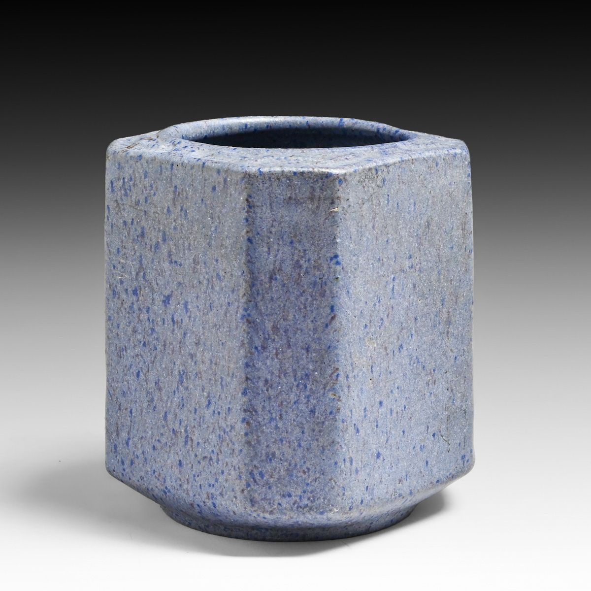 Fulper Pottery – Prang Speckled Matte Blue Prairie School Square Vase c1910