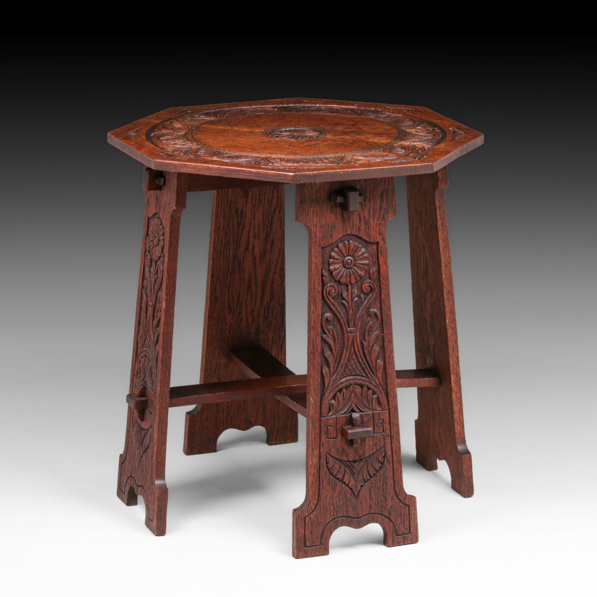 Arts & Crafts Hand-Carved Oak Table c1905