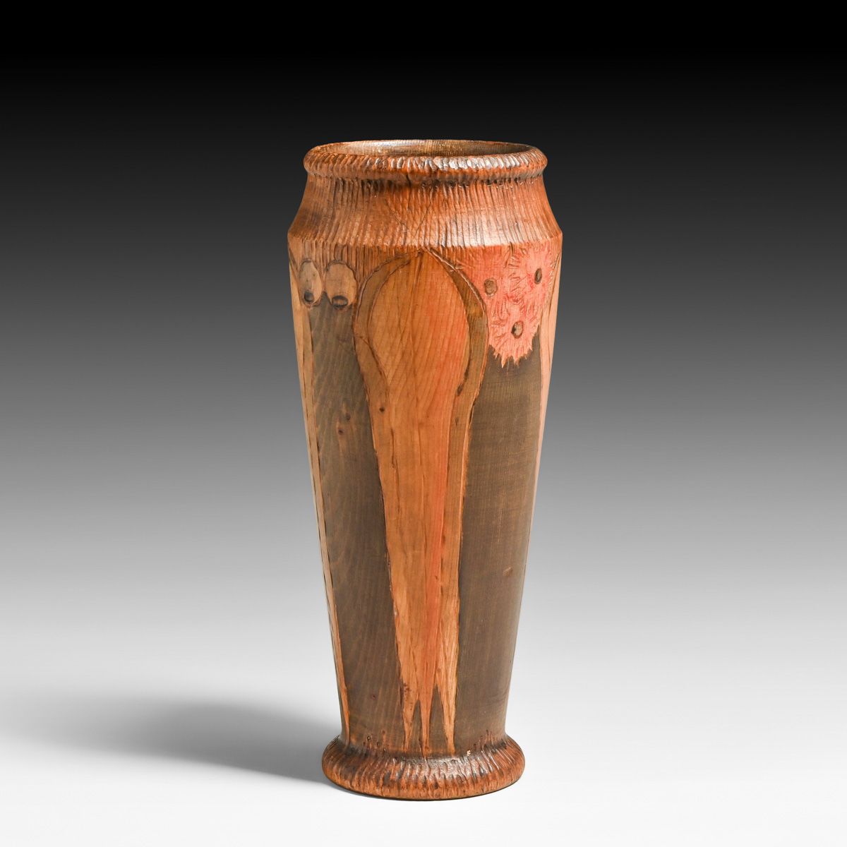 Arts & Crafts Period Hand-Carved Pyrography Vase c1910