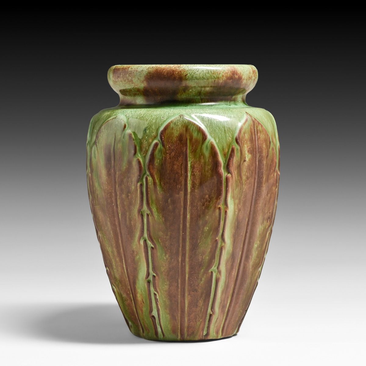 William J Walley Pottery Hand-Carved Leaf Decorated Vase c1910