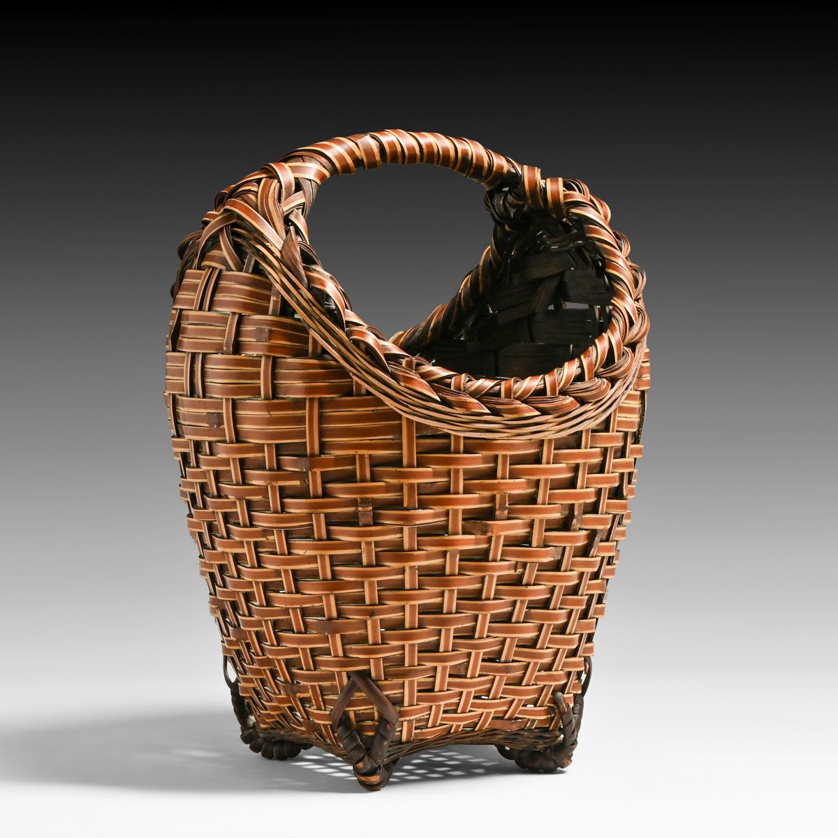 Japanese Hand-Woven Bamboo Ikebana Flower Basket c1912-1926