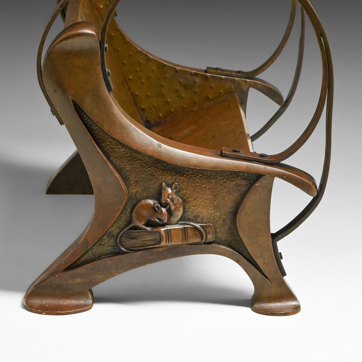 Art Nouveau Bronze Owl & Mouse Tabletop Bookrack c1900s