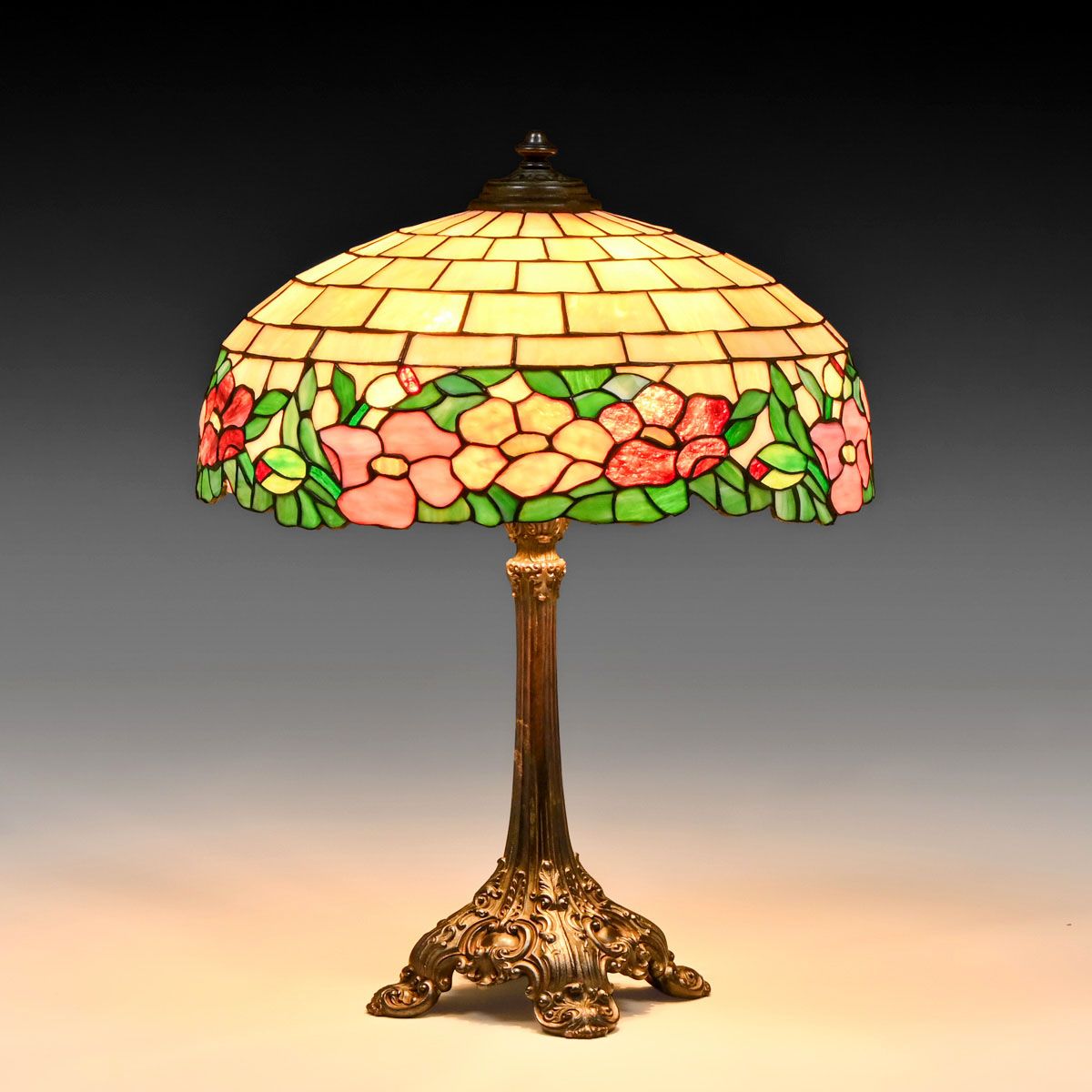 Wilkinson Floral Border Leaded Glass Lamp c1910