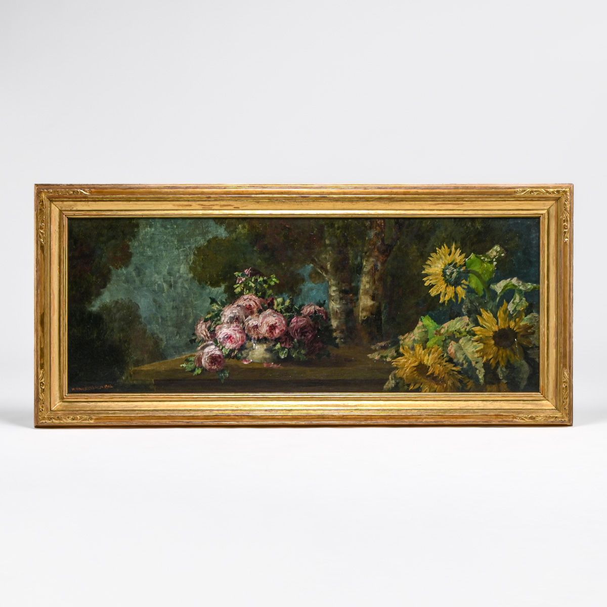 Max Theodore Streckenbach (German 1863-1936) Still Life "Roses & Sunflowers" 1902