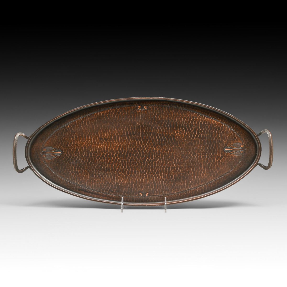 Roycroft Hammered Copper Two-Handled Oval Tray c1920s
