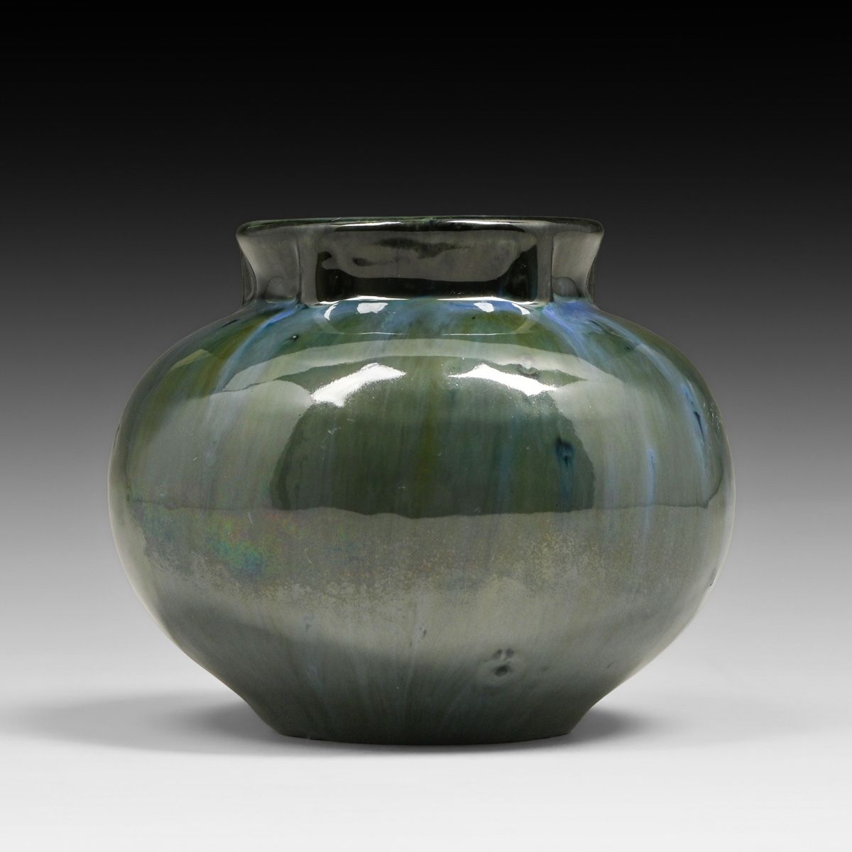 Fulper Pottery Chinese Mirror Blue & Green Flambe Spherical Vase c1917-1920