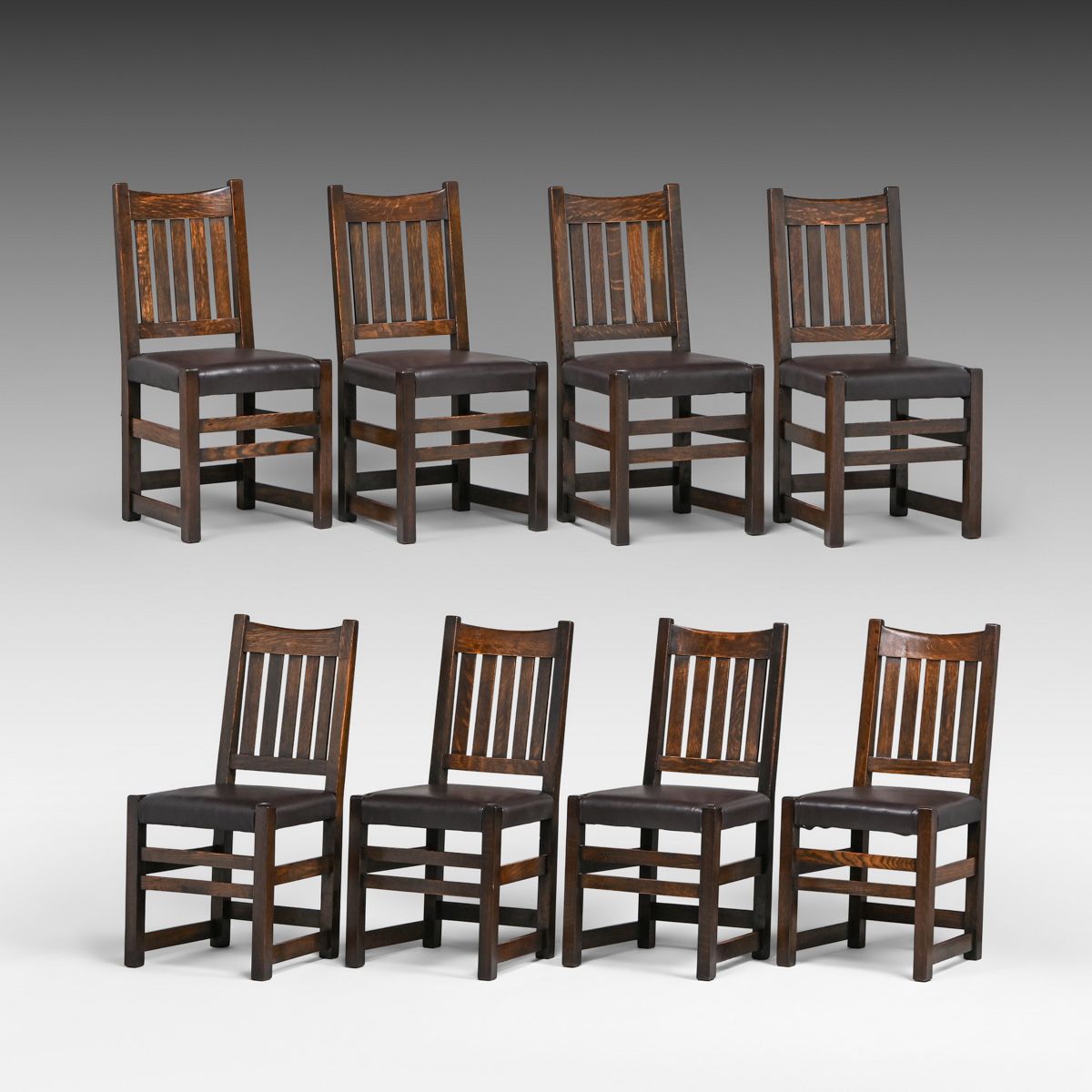 Limbert Set of 8 Oak Dining Chairs c1910