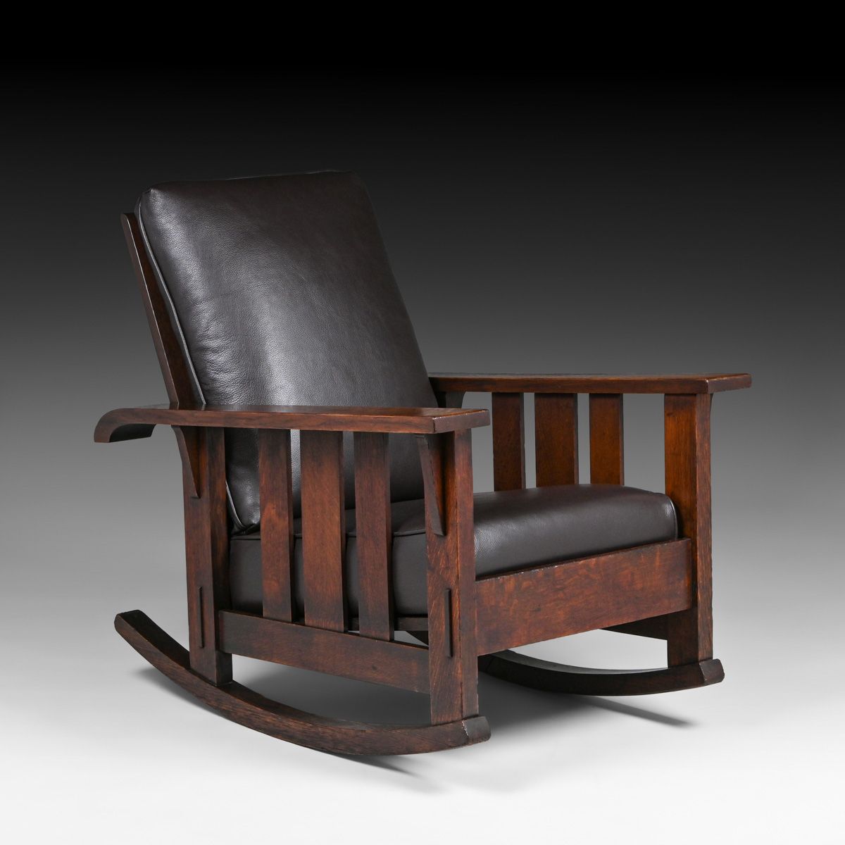 Stickley Brothers Oak Slatted Morris Rocker c1910
