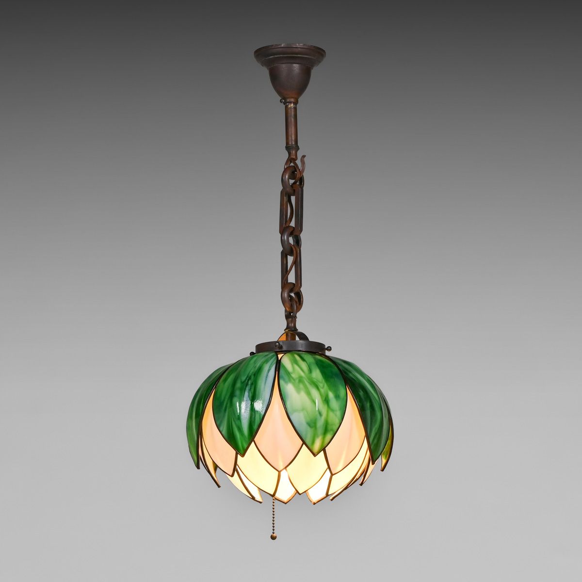 Handel Curved Glass Artichoke Hanging Light c1910