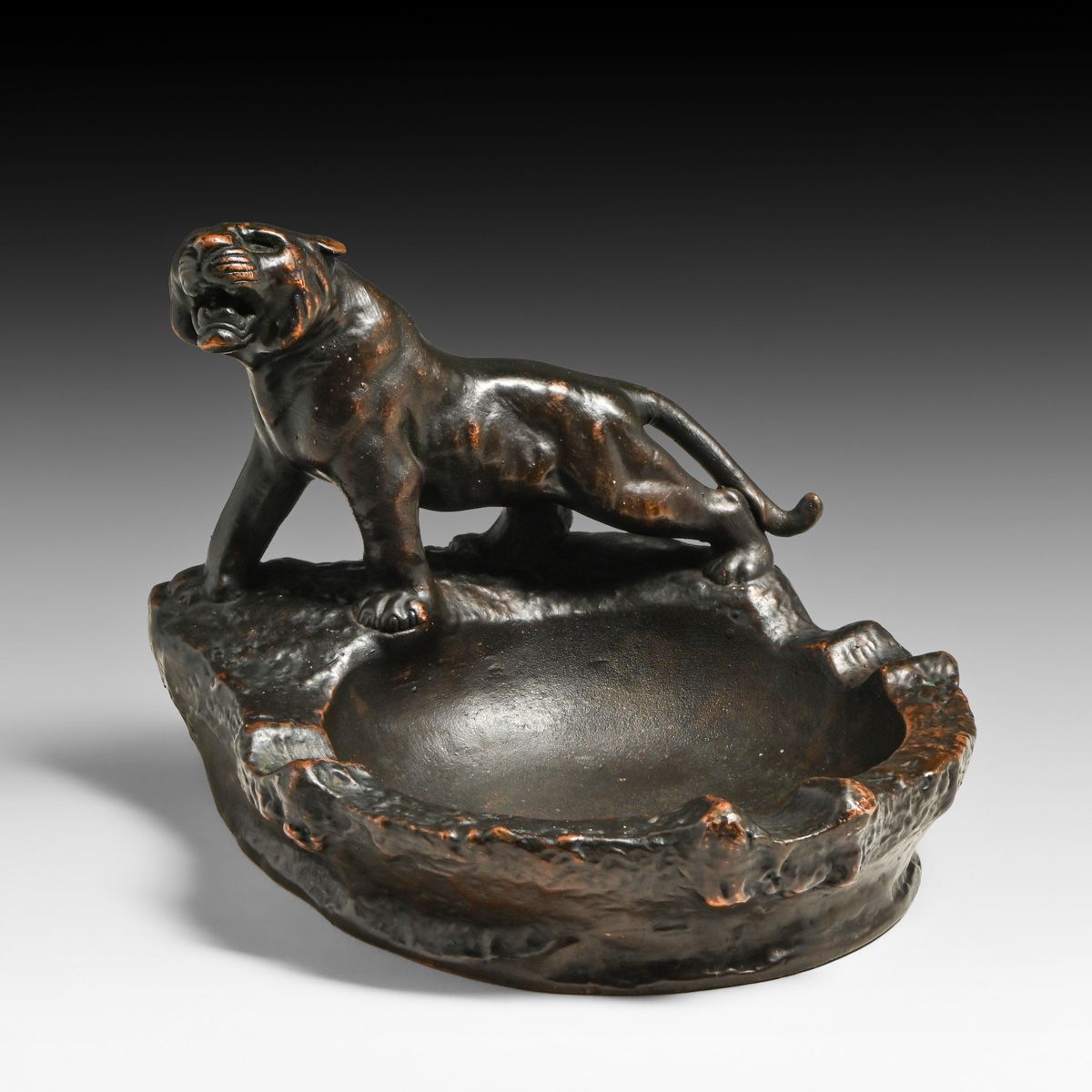 Arts & Crafts Period Copper-Clad Figural Lion Cigar Ashtray c1910