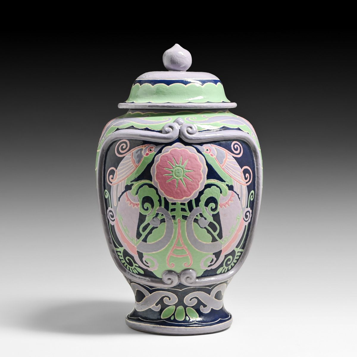 American Arts & Crafts Hand Decorated German Covered Vase c1920