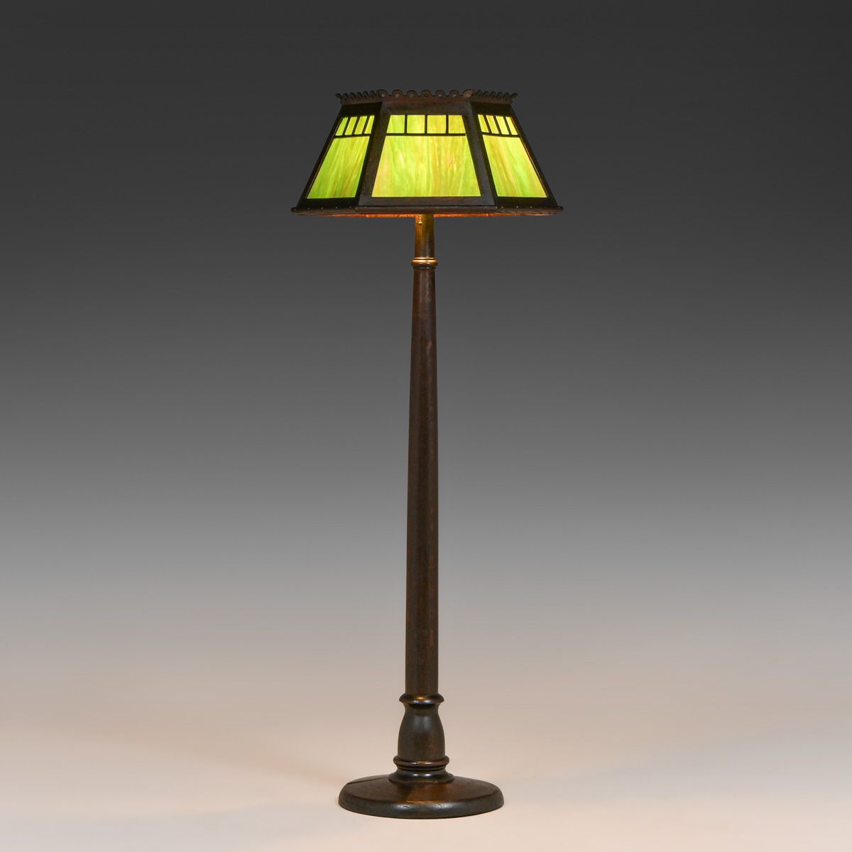 Arts & Crafts Period Oak & Slag Glass Floor Lamp c1910