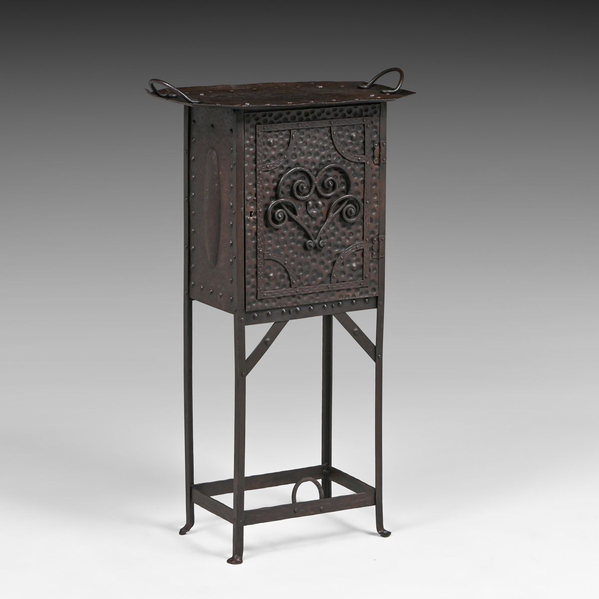 Hugo Berger - Goberg - German Silver-Plated Hand-Forged Iron Liquor Cabinet c1900s