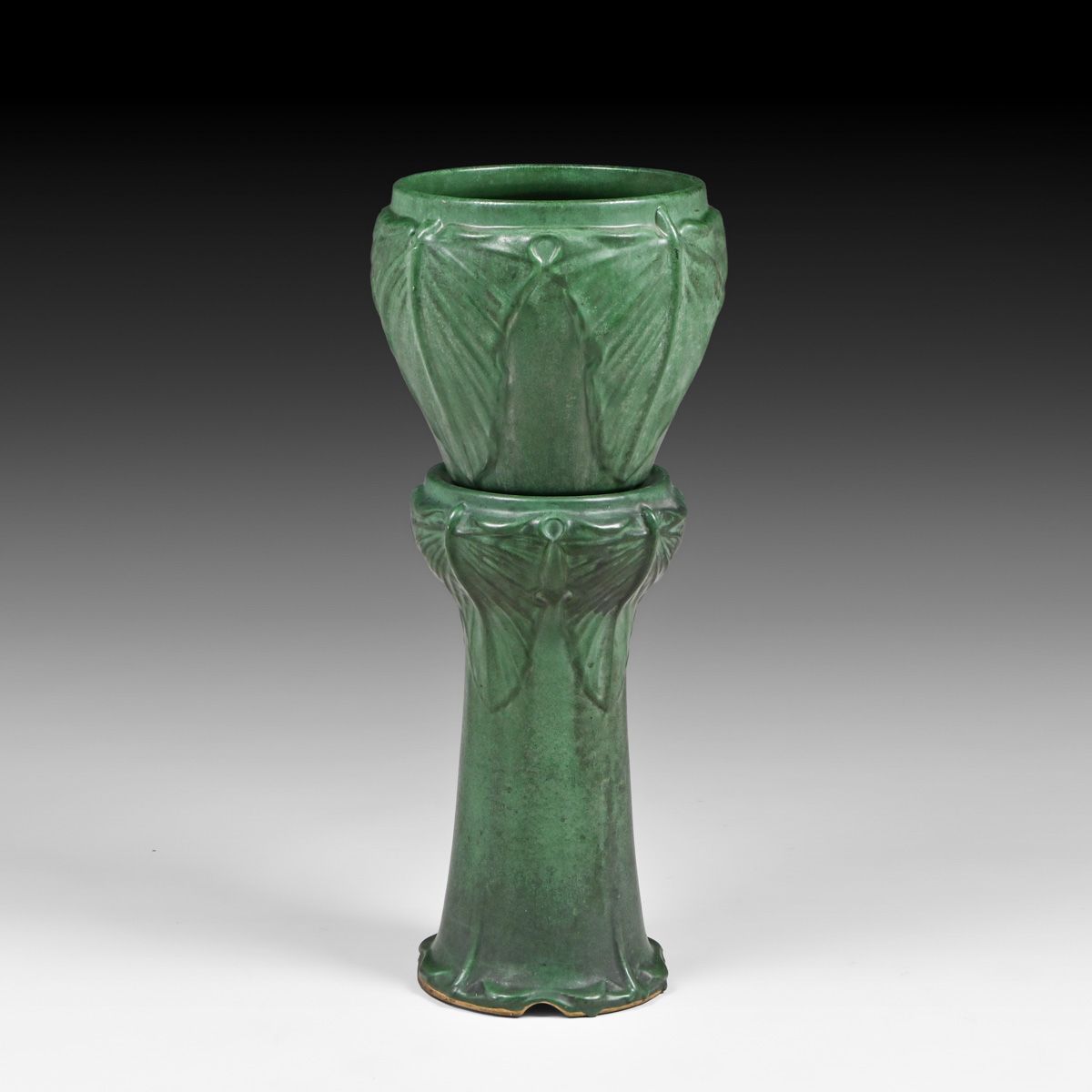 Weller Bedford Matte Green Jardiniere & Pedestal c1910s