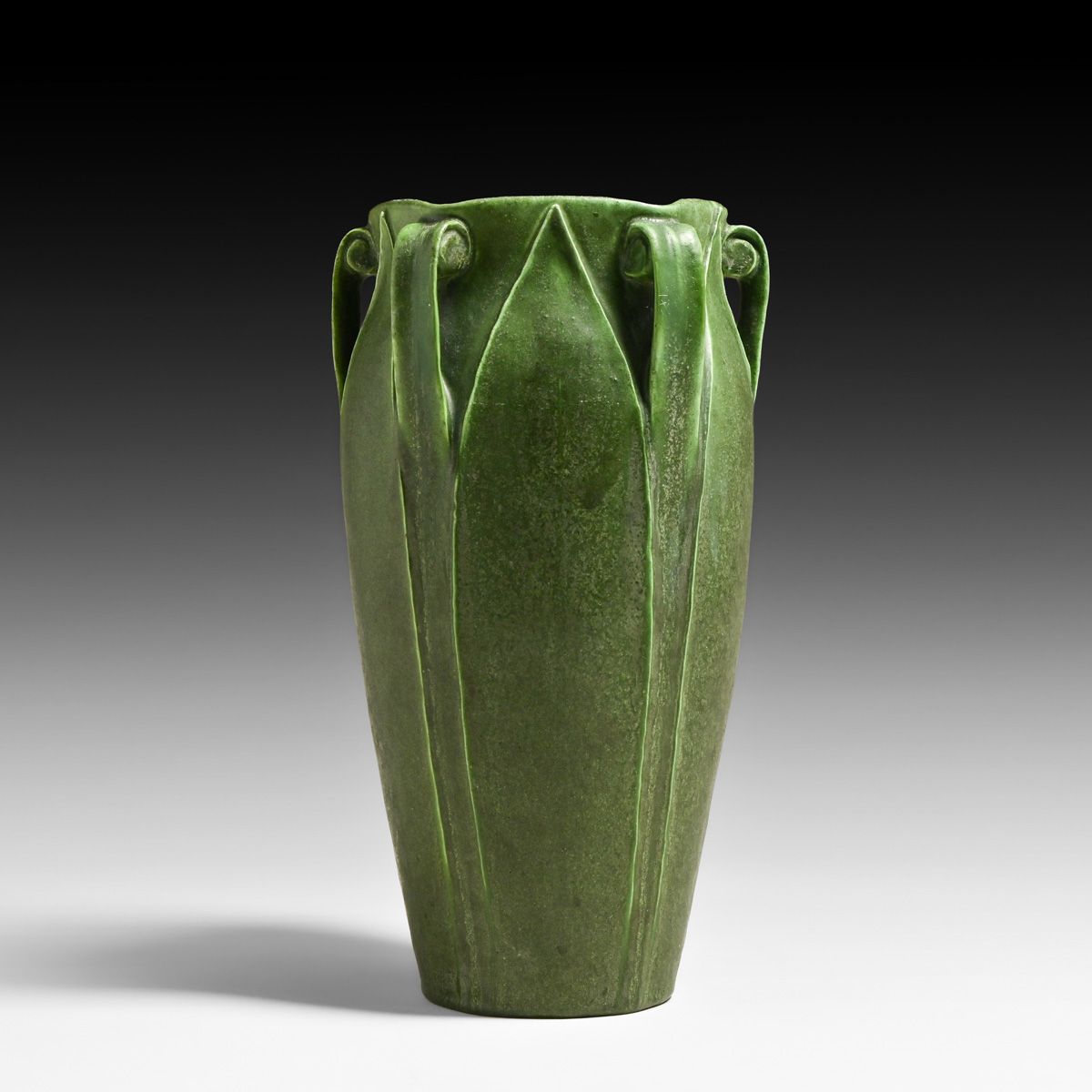 Grueby Pottery Matte Green Five-Handle Vase c1905