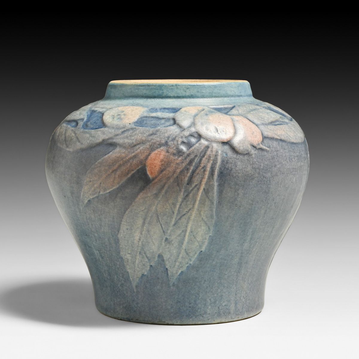 Newcomb College Sadie Irvine Incised Cherries Floral Vase 1920