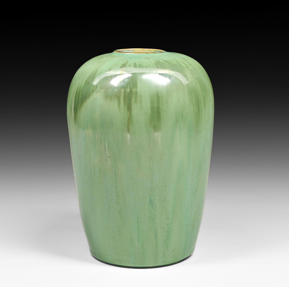 Fulper Pottery Chinese Mirrored Green Ovoid Vase c1910