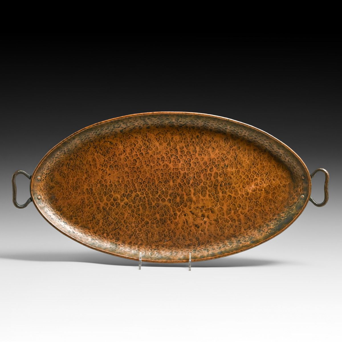 Gustav Stickley Hammered Copper Two-Handled Oval Tray c1910