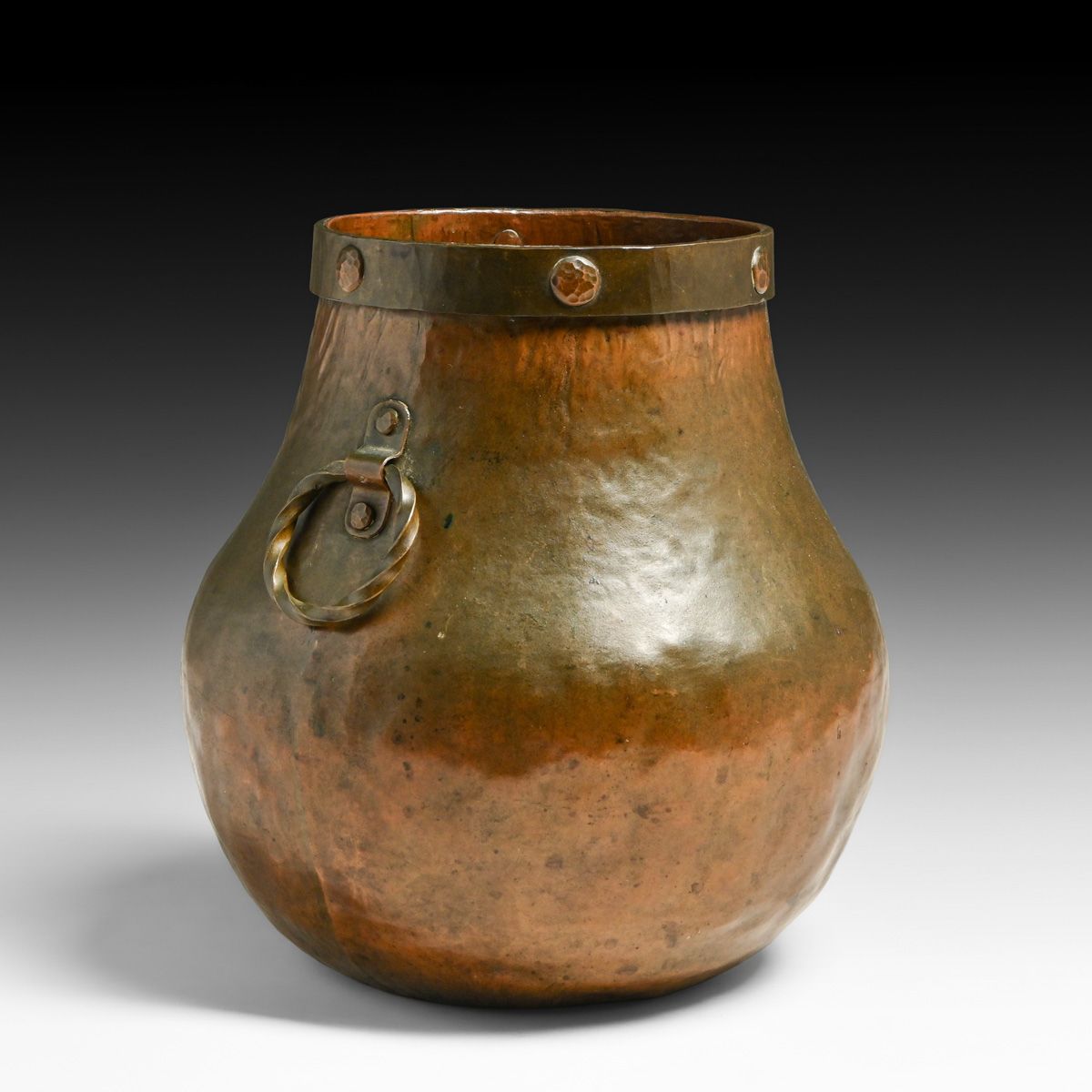 Dirk van Erp Hammered Copper Two-Handled Warty Vase c1915-1920