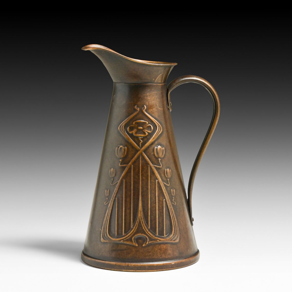 Joseph Sankey & Sons - English Art Nouveau Copper Pitcher c1900s