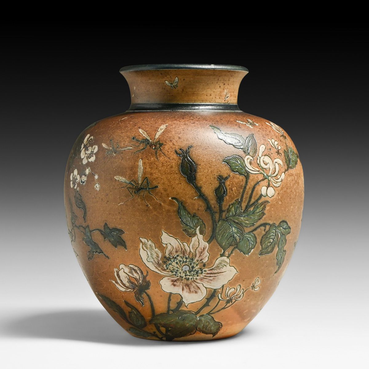 Martin Brothers - London & Southall Spiderweb, Dragonflies & Caterpillars Vase 1893