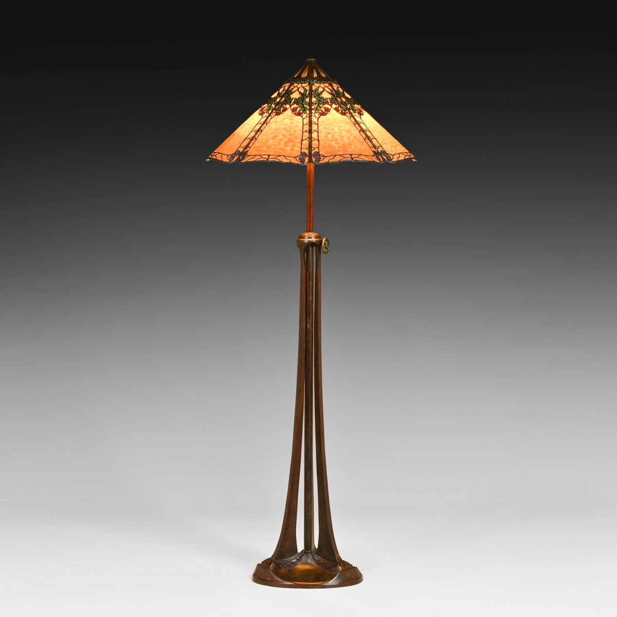 Handel Acorn Overlay Bronze Tripod Adjustable Floor Lamp c1910