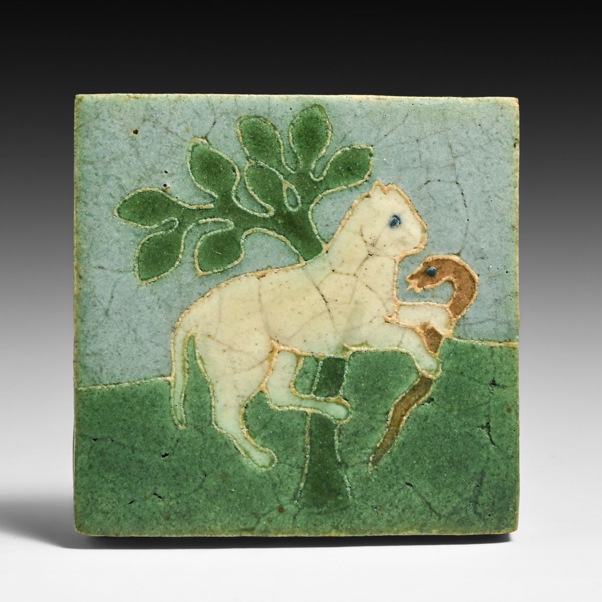 Grueby Faience Lamb & Snake Tile c1905