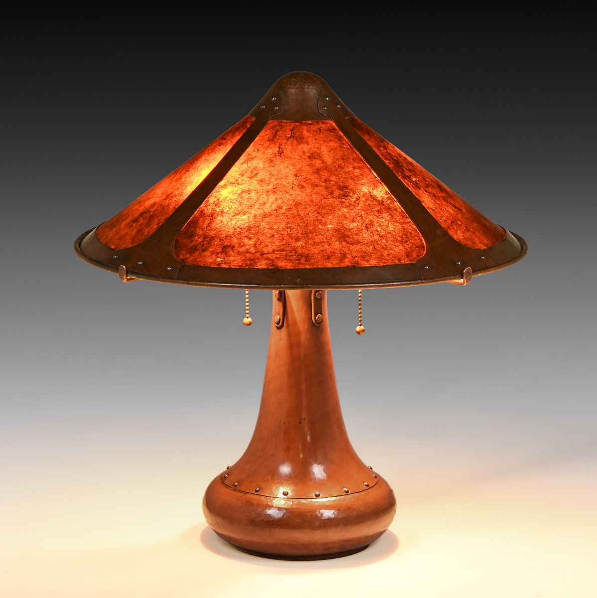Dirk van Erp Hammered Copper Rivetbase Lamp c1913-1914