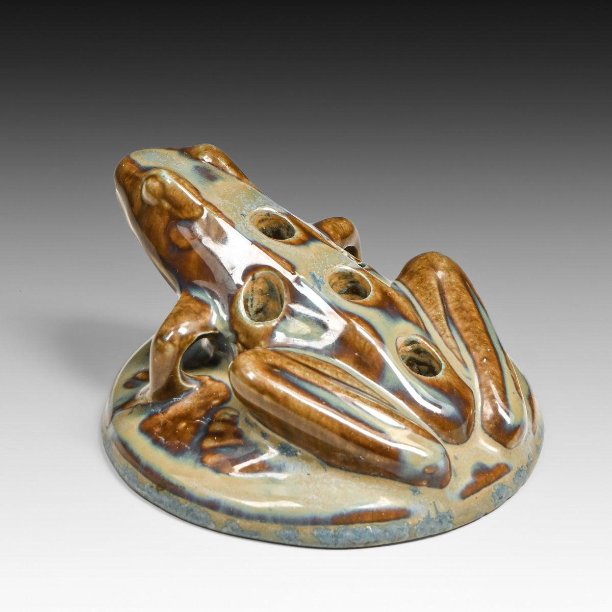 Fulper Pottery Green & Brown Flambe Figural Frog c1917-1920