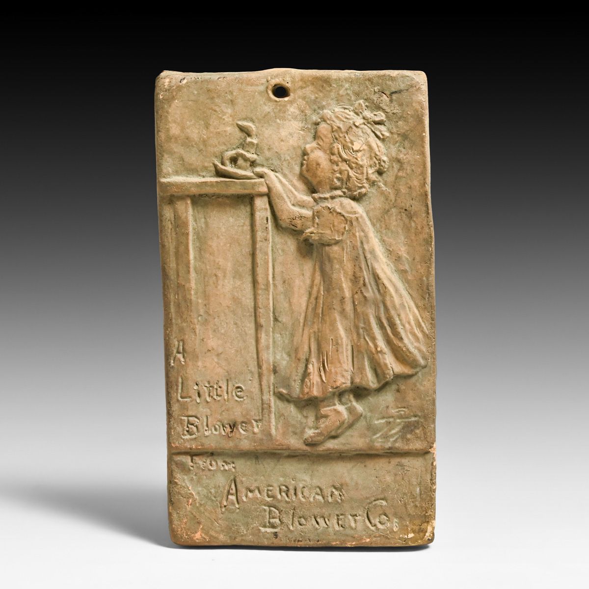 Pewabic Pottery "A Little Blower" Advertising Tile 1907