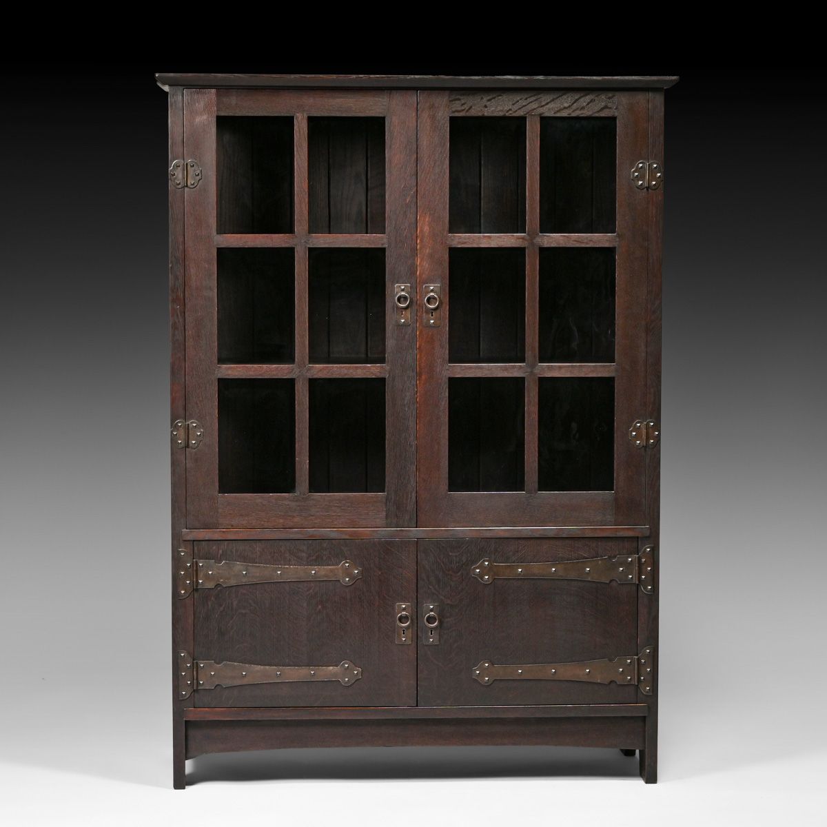 Early Gustav Stickley Strap-Hinge Miter Mullion China Cabinet c1902
