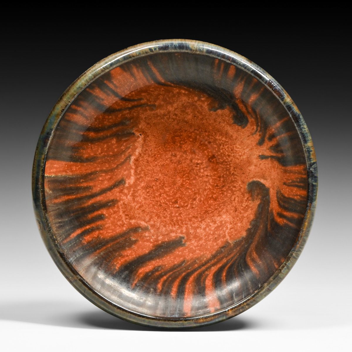 Fulper Pottery Mahogany Flambe Drip Camelia Bowl c1910s