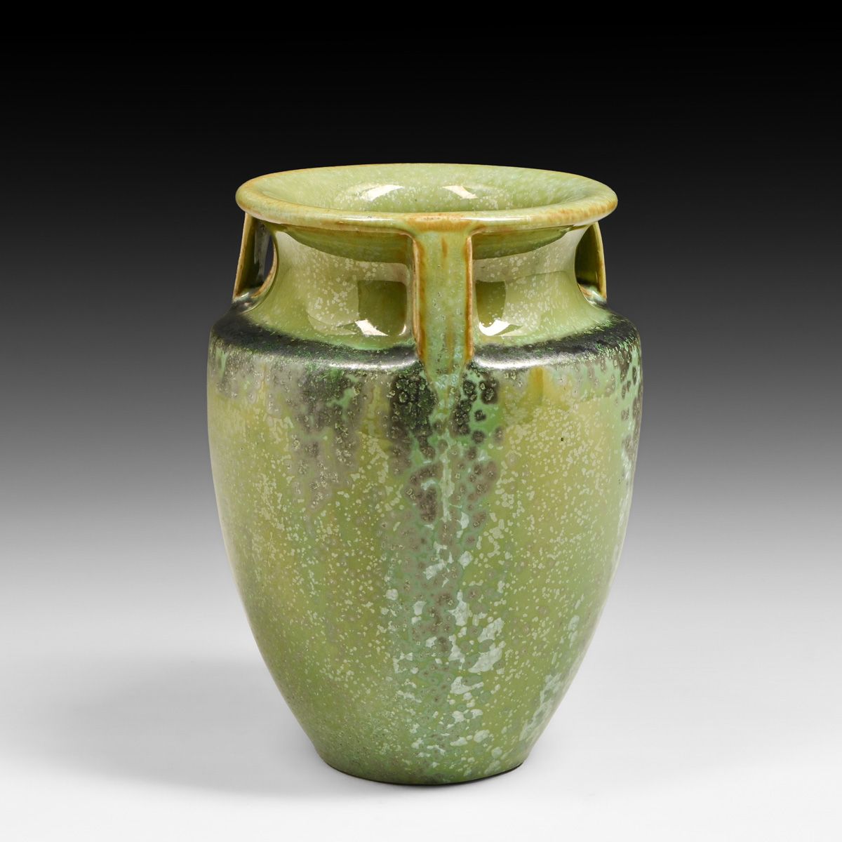 Fulper Pottery Three-Handled Leopardskin Bullet-Form Vase c1917-1920