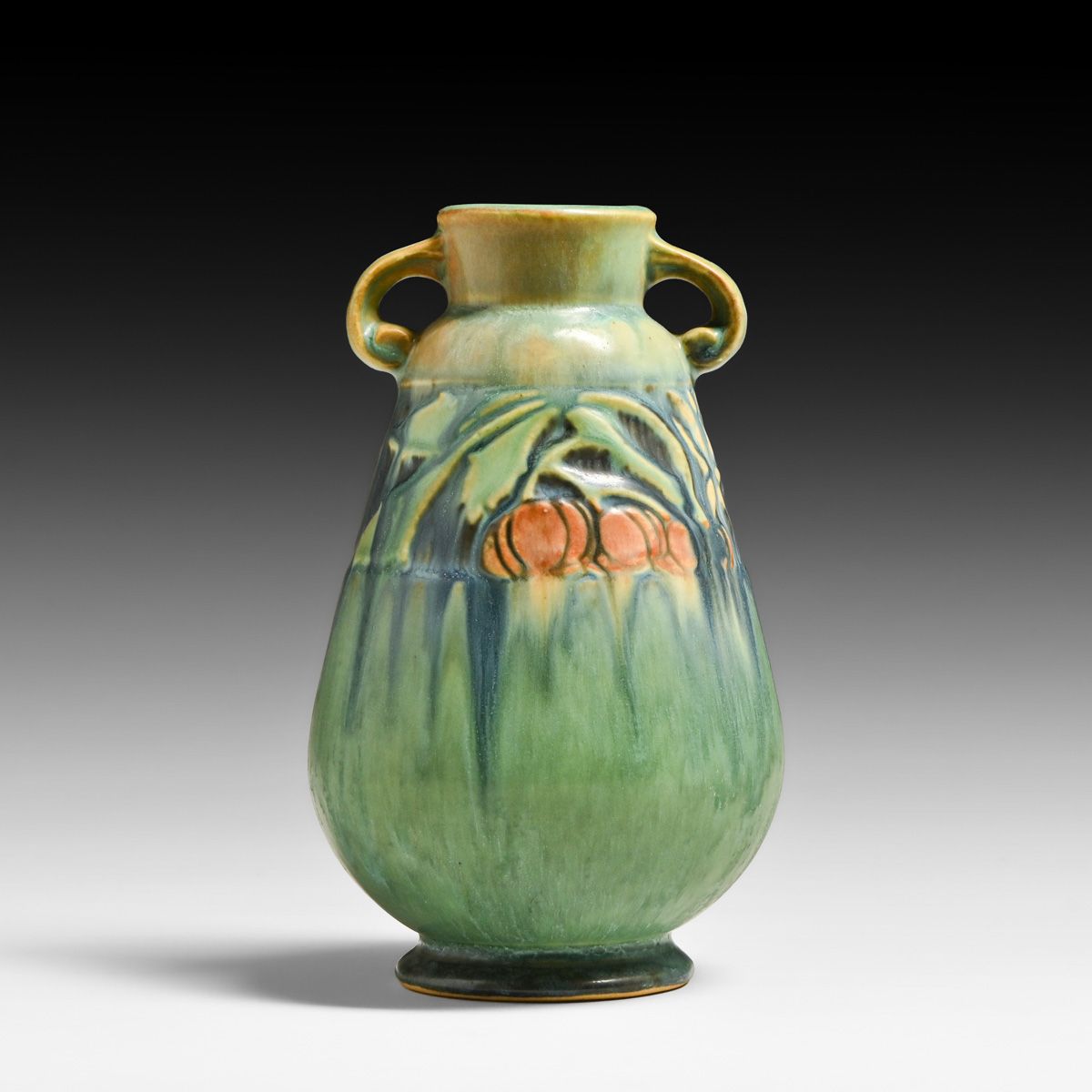 Roseville Pottery Green Baneda Two-Handled Vase c1920s