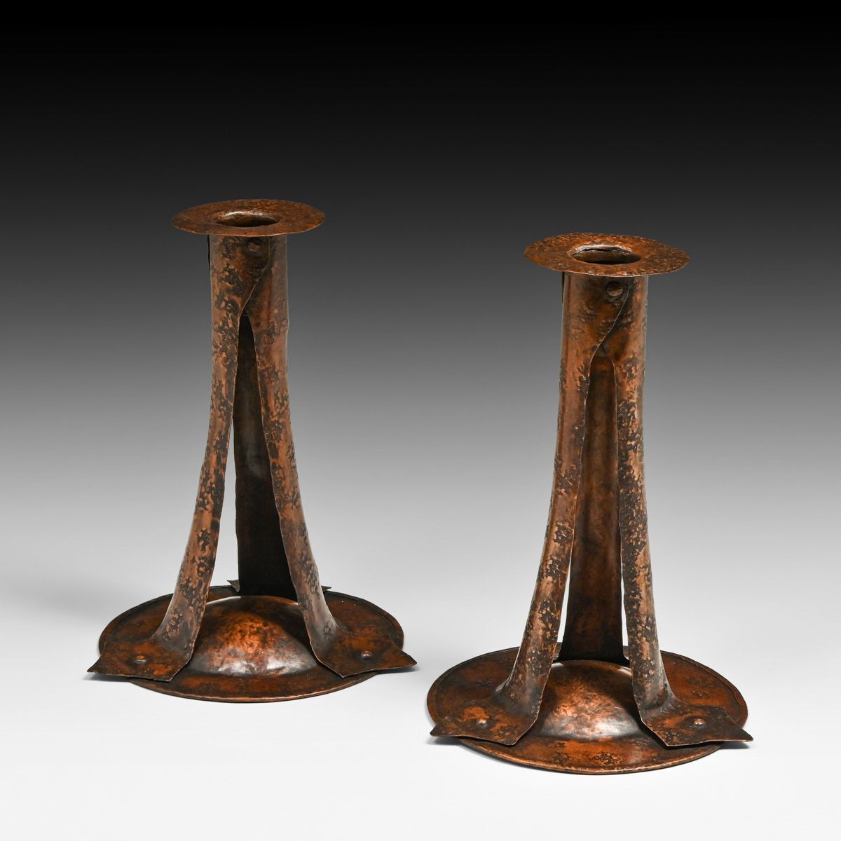Arts & Crafts Period Hammered Copper Candlesticks c1910s