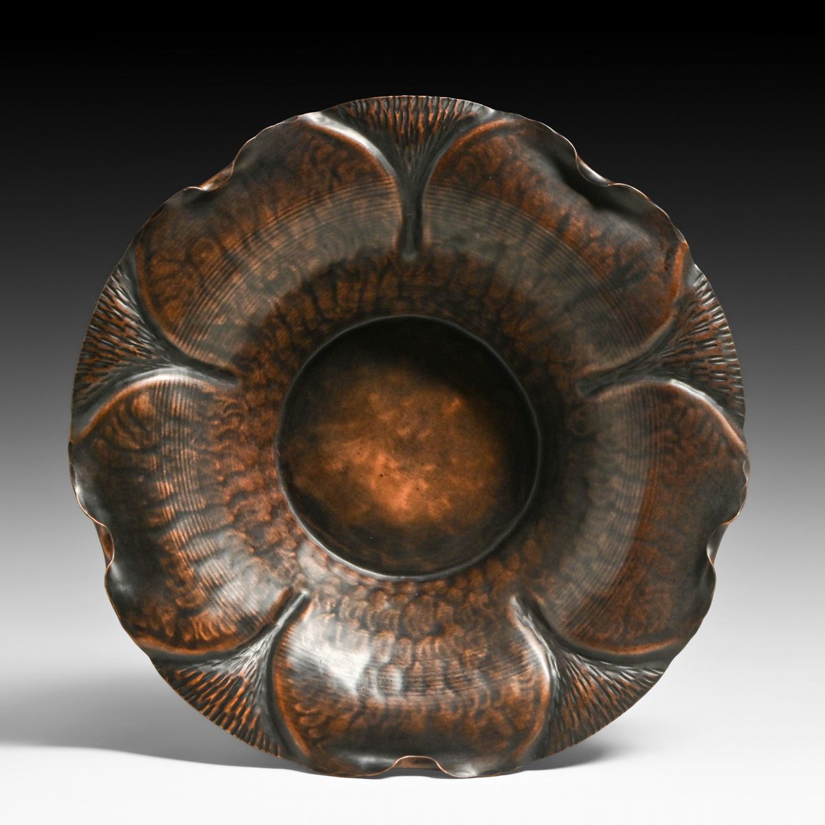 Craftsman Studios #891 Hammered Copper Flared Bowl c1930s