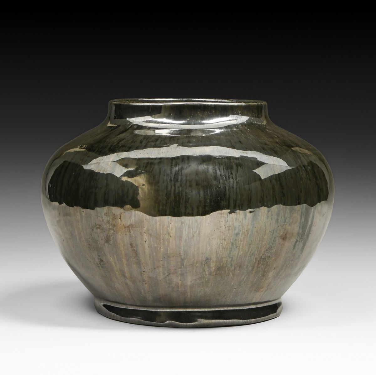 Large Fulper Pottery Mirror Black Bulbous Vase c1917-1920