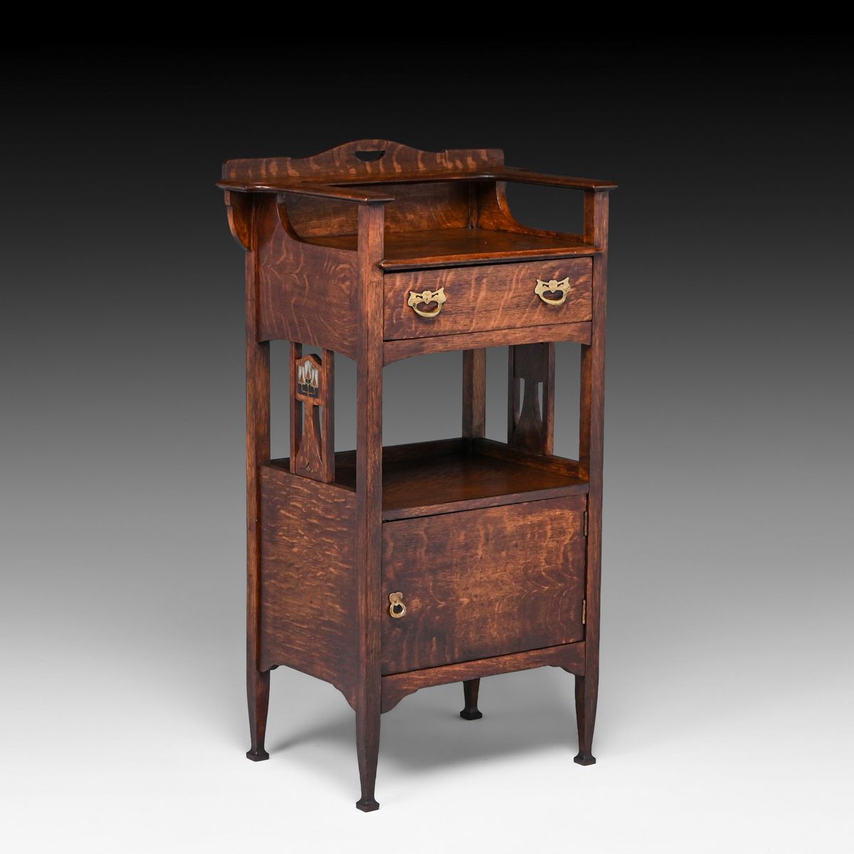 Rare Stickley Brothers Oak Inlaid Nightstand c1905