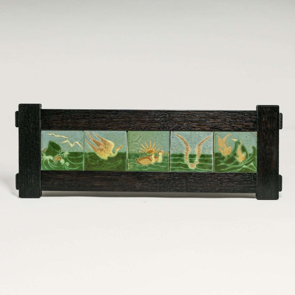 Important Grueby Pottery Five-Tile "Ocean Series" Frieze c1905
