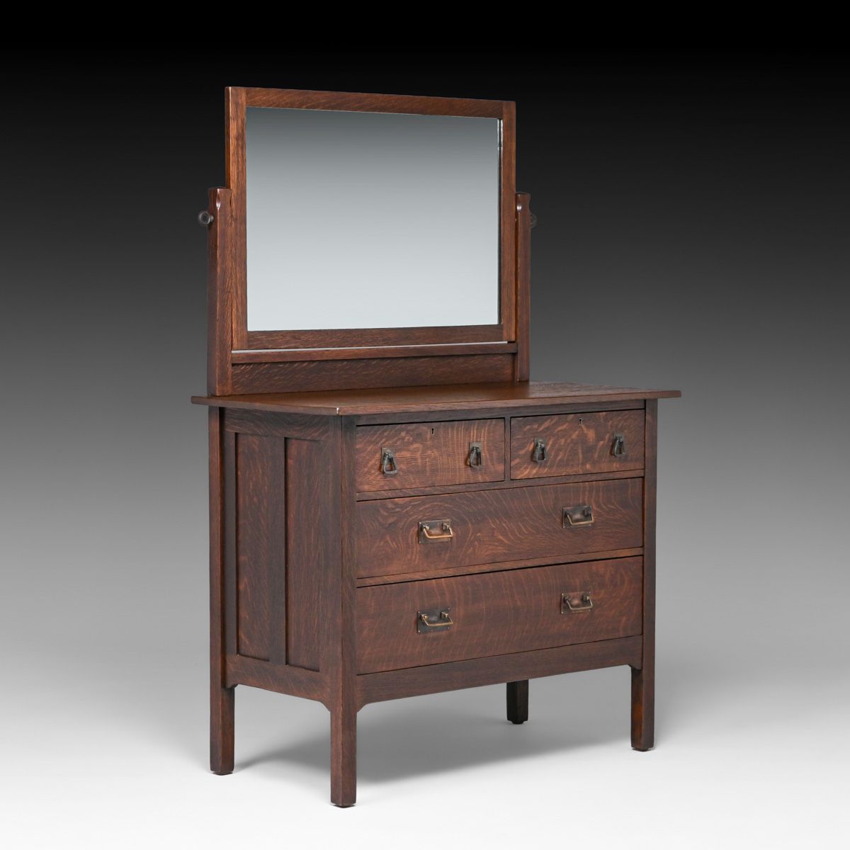 Stickley Brothers Oak Four-Drawer Dresser with Mirror c1910