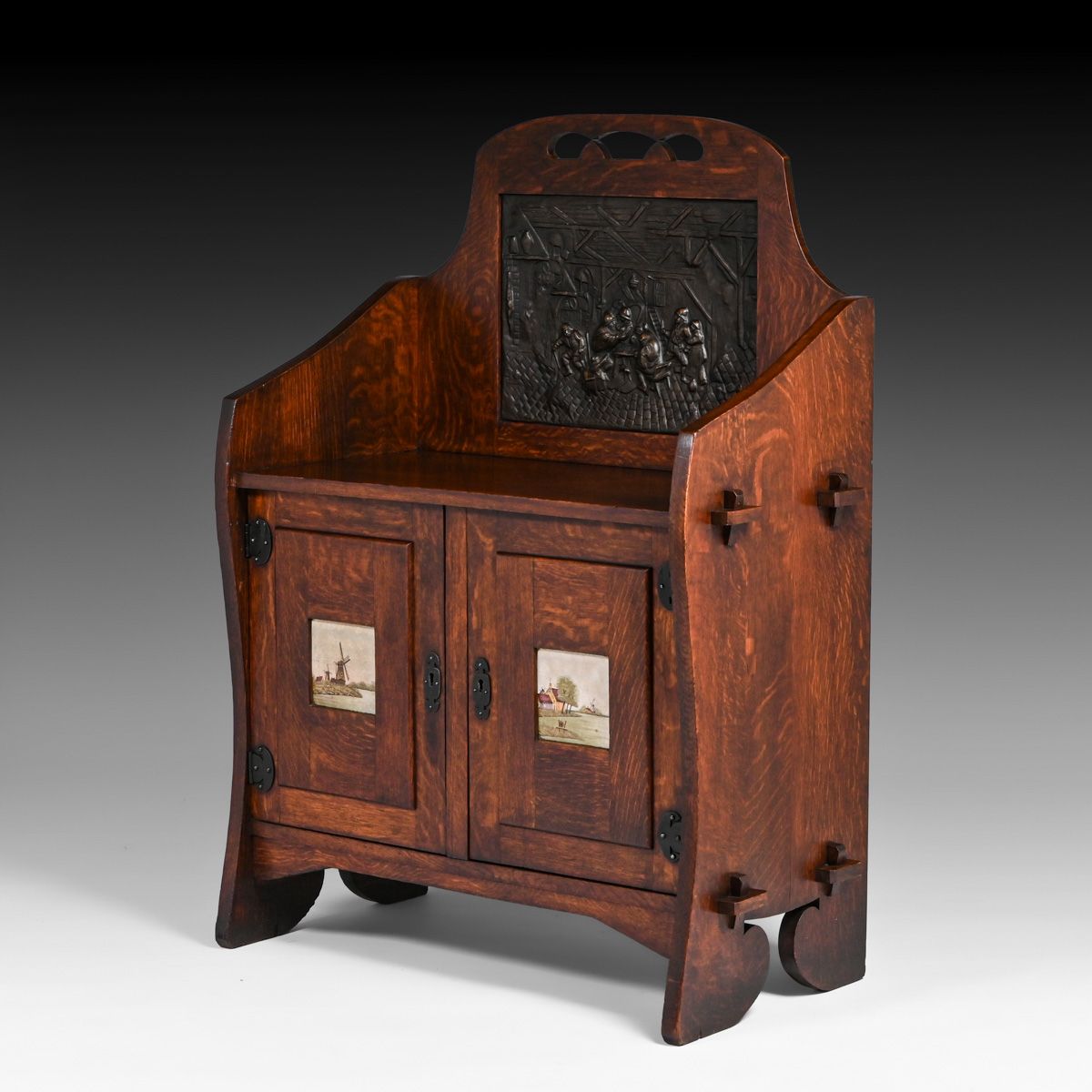 Shop of the Crafters - Cincinnati Oak, Hammered Copper & Dutch Tile Cabinet c1910