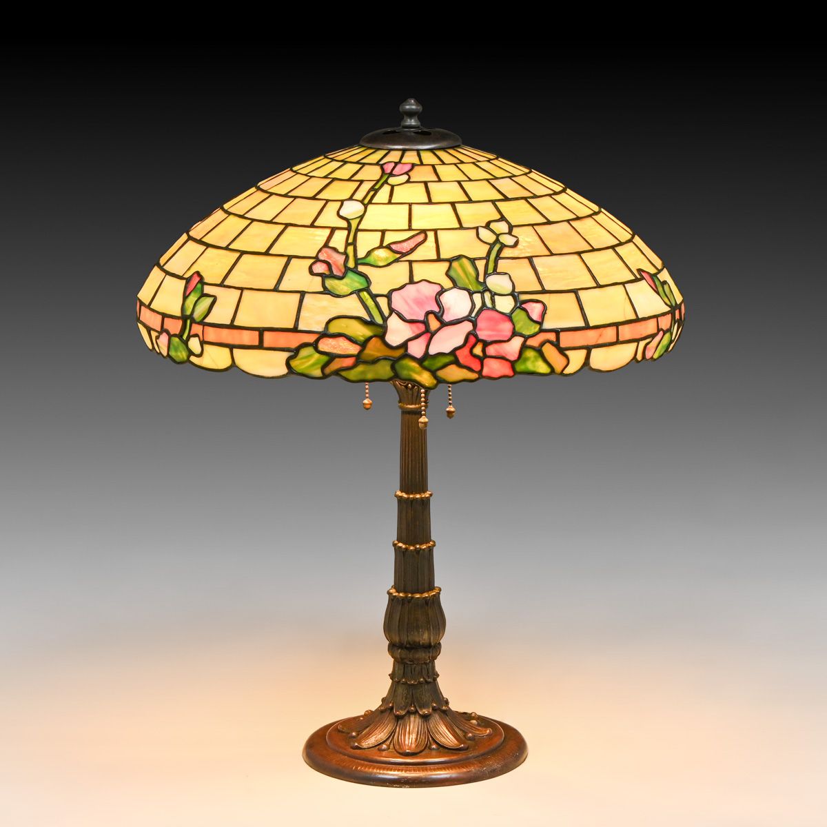 Duffner & Kimberly Leaded Glass Hollyhock Lamp c1910