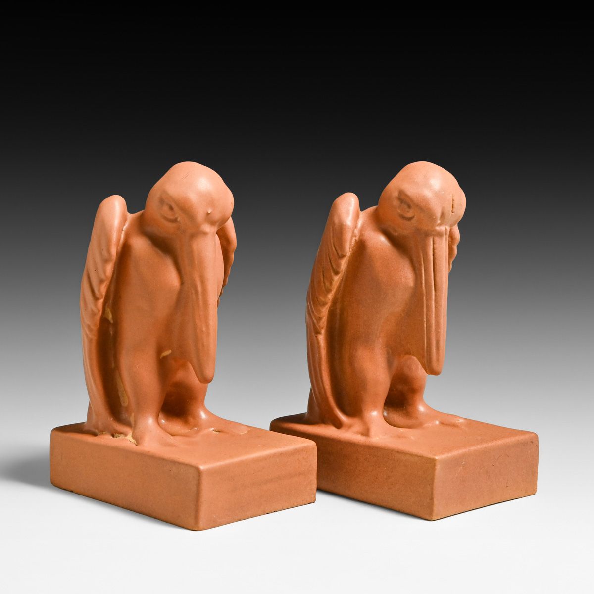 Teco Pottery Stylized Pelican Bookends c1905