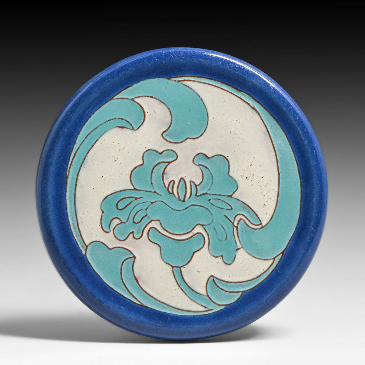 California Faience Art Nouveau Three-Color Iris Tile c1920s